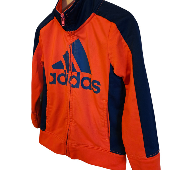 Adidas Boy's Sweatshirt Full Zip Orange Navy Toddler Size 3T - Picture 2 of 6